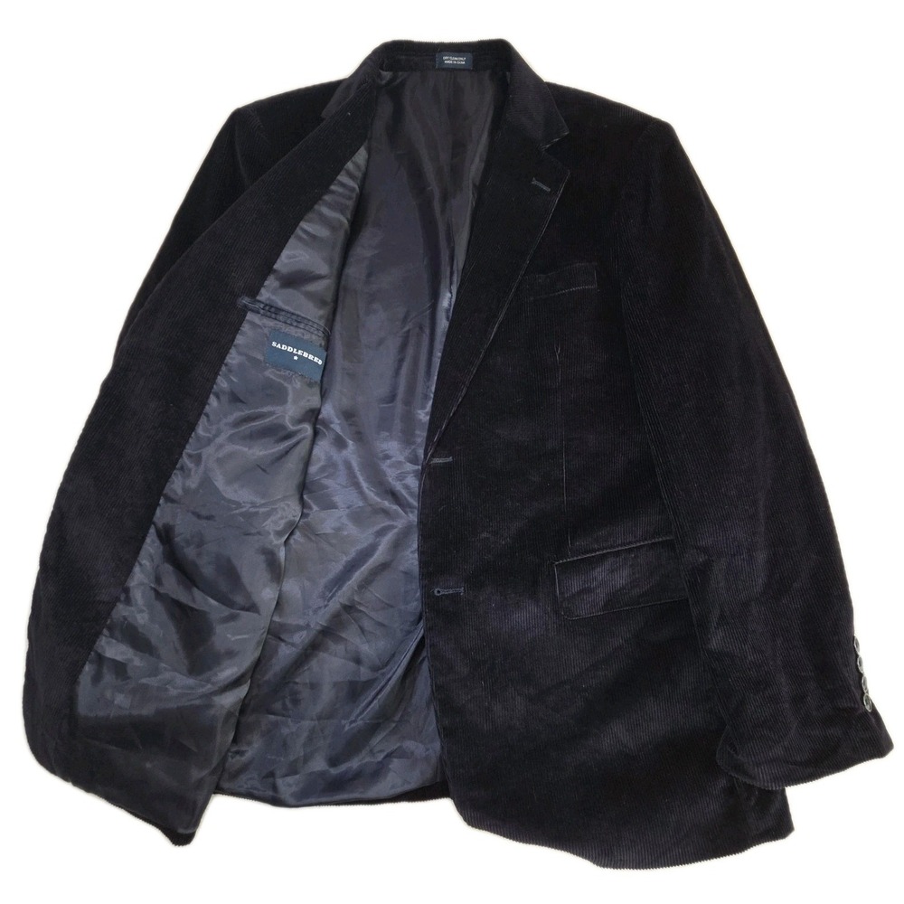 SADDLEBRED Classic Sport Coat Blazer Mens 40S Short Blue Corduroy Cotton